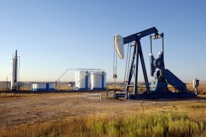 Oil well and storage tanks in the Texas Panhandle.