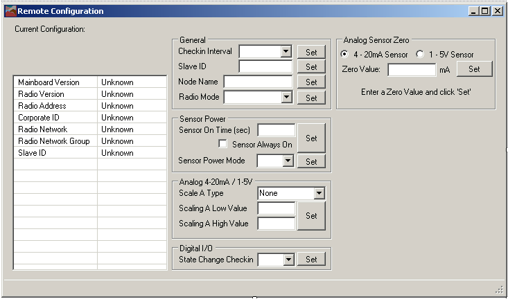 SignalFire ToolKit Remote Configuration Screen